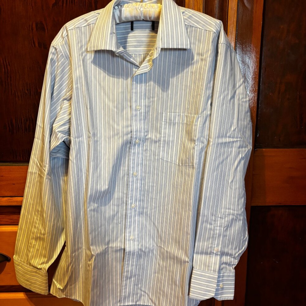 Unbranded Men's White Striped Button Down Shirt 16.5 34/35